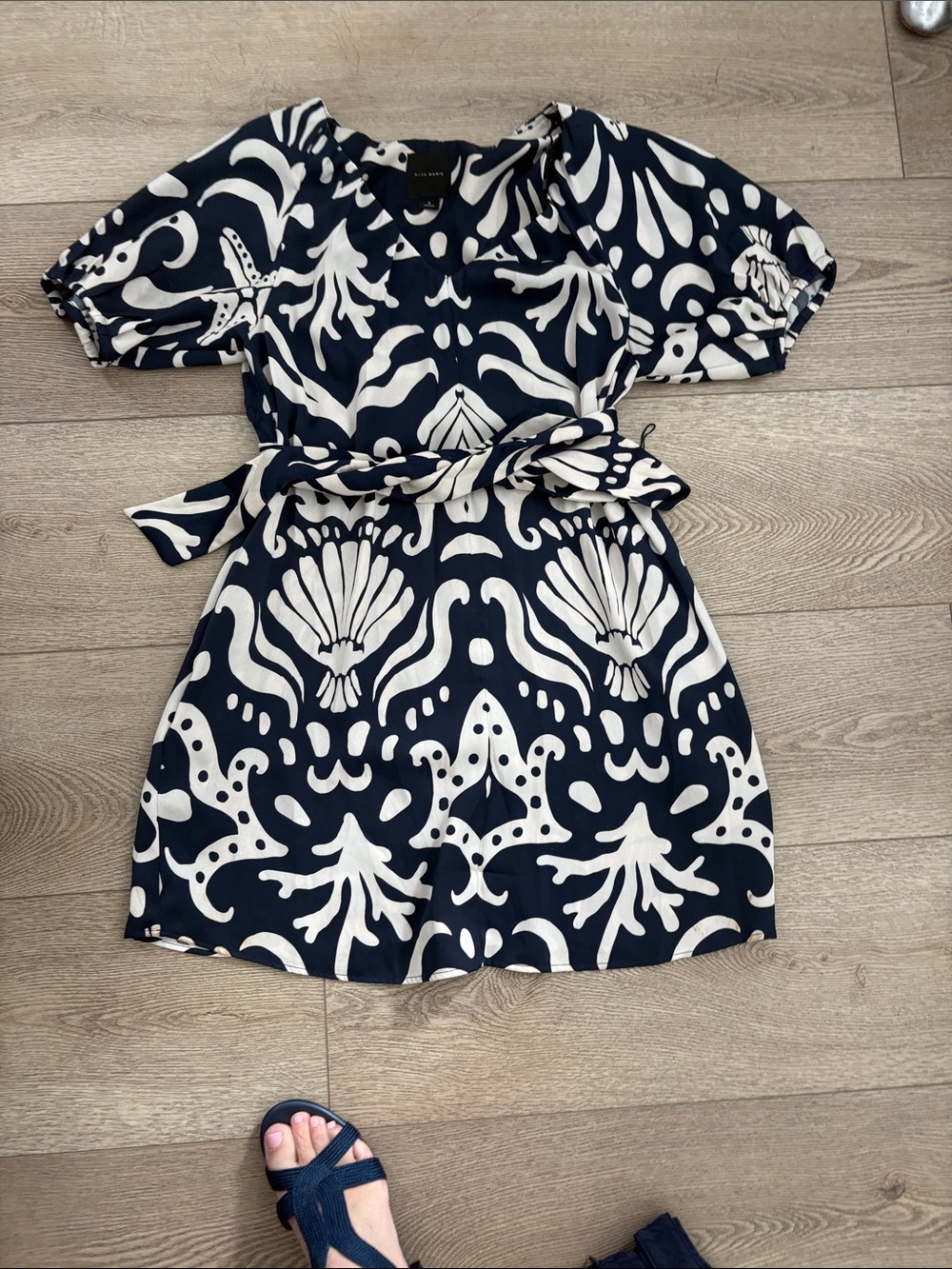 Alex Marie Navy and Cream Short Sleeve dress